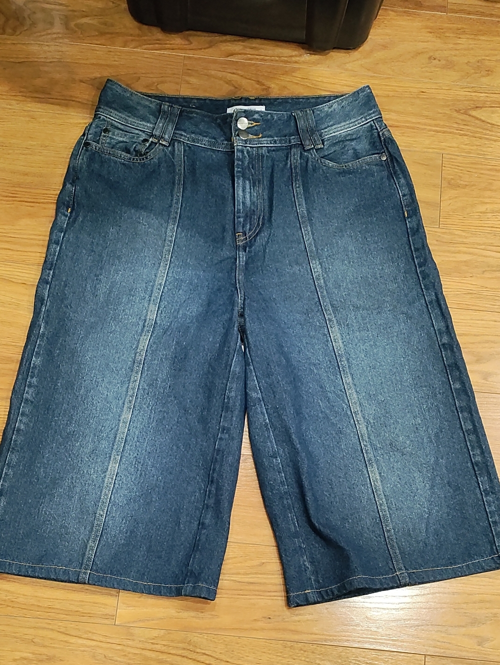 High-Rise Dark Blue Wide-Leg Denim Culottes for Women